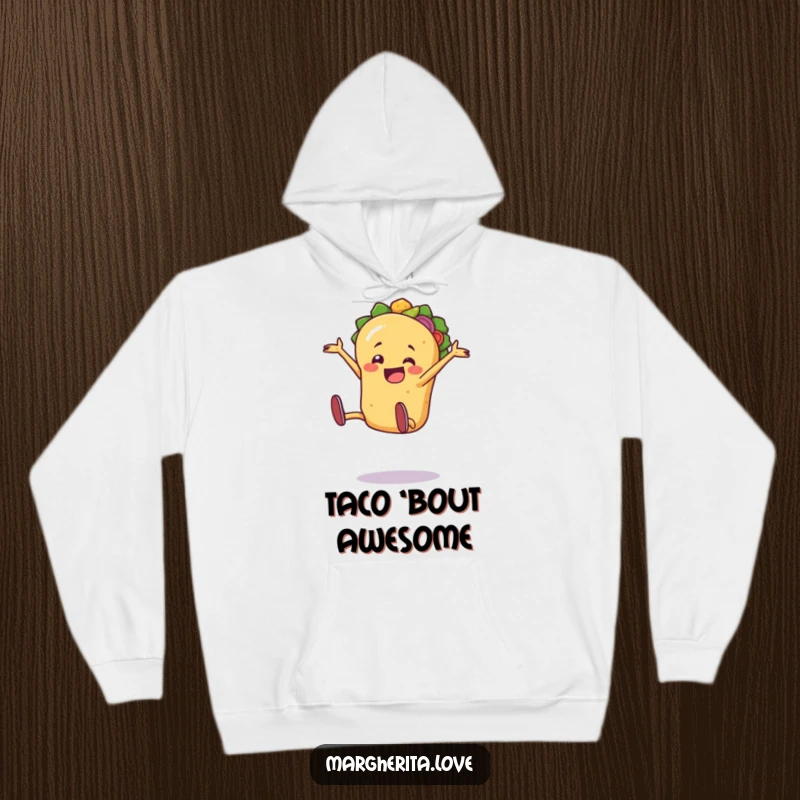 Funny jaunty taco person doing an excited cartwheel, featured on a cozy and warm hoodie.