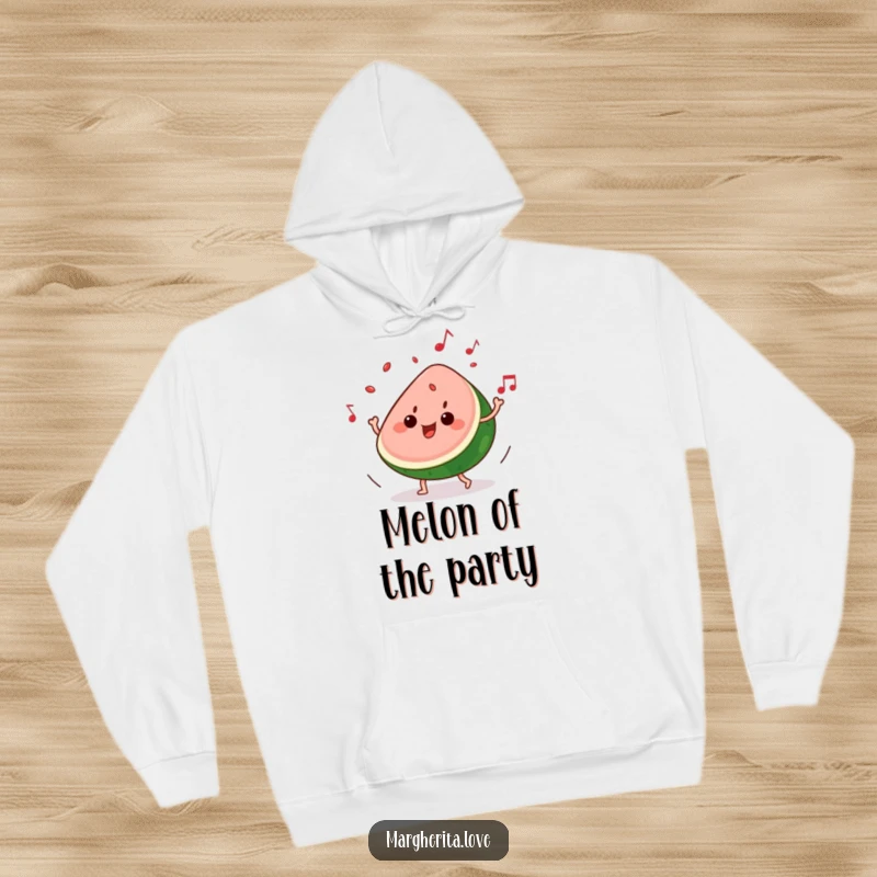 Funny hoodie: A slice of watermelon grooves to music, seeds playfully popping out, a vibrant and humorous design.