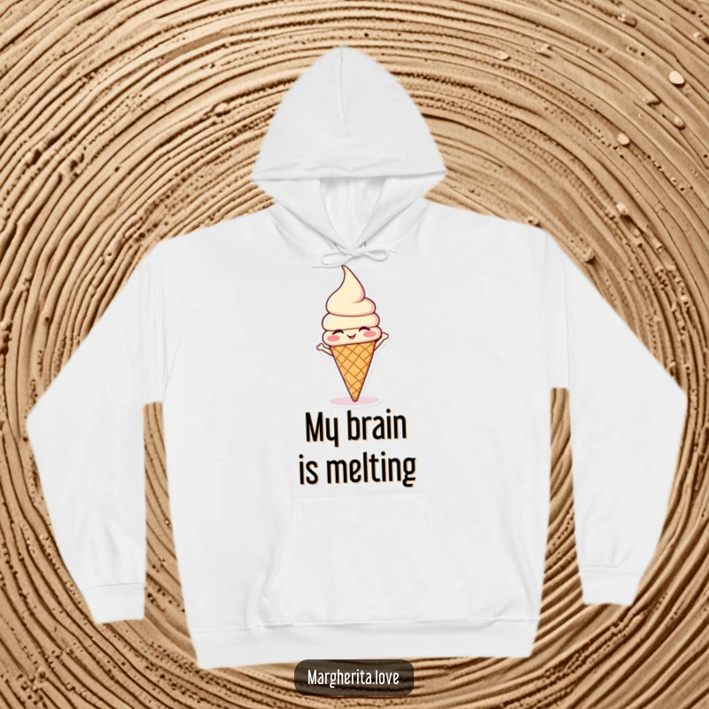 Funny winking ice cream cone doing a headstand, featured on a cozy hoodie for ultimate comfort and quirky fun.
