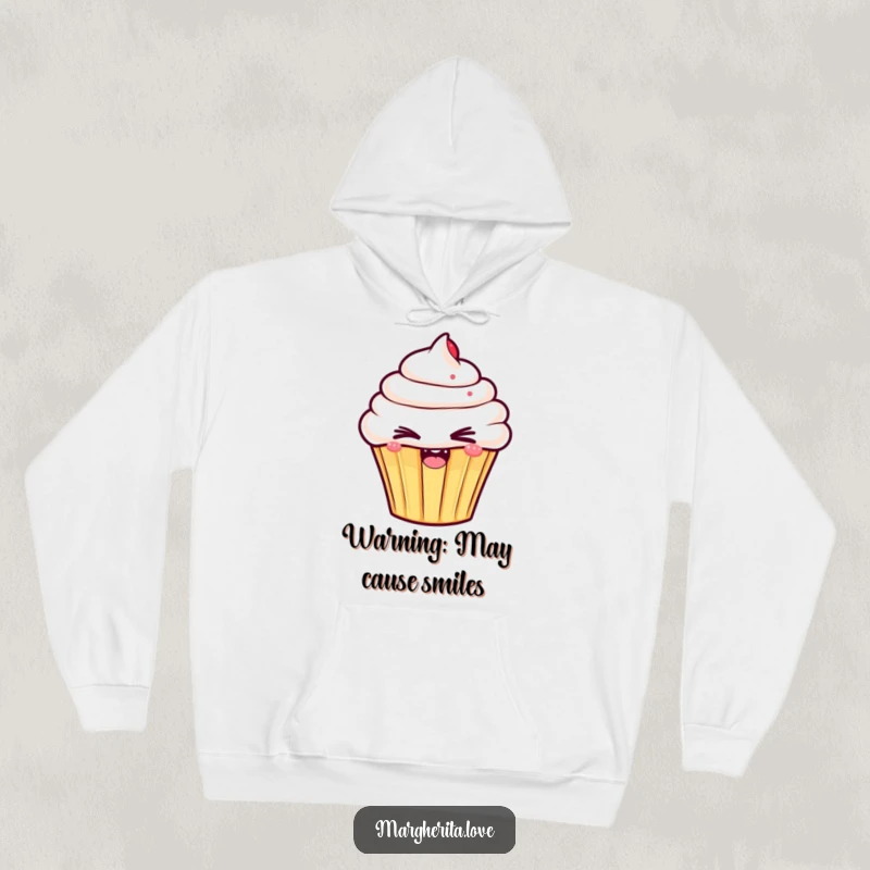 Funny hoodie featuring a cozy, enthusiastic cupcake with a mischievous wink, blending warmth with adorable, cheeky humor.
