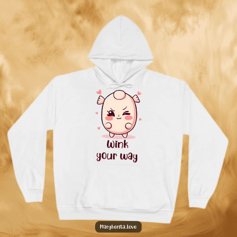 Funny candy hoodie featuring a mischievous winking candy, offering warmth and a cheeky, playful aesthetic.