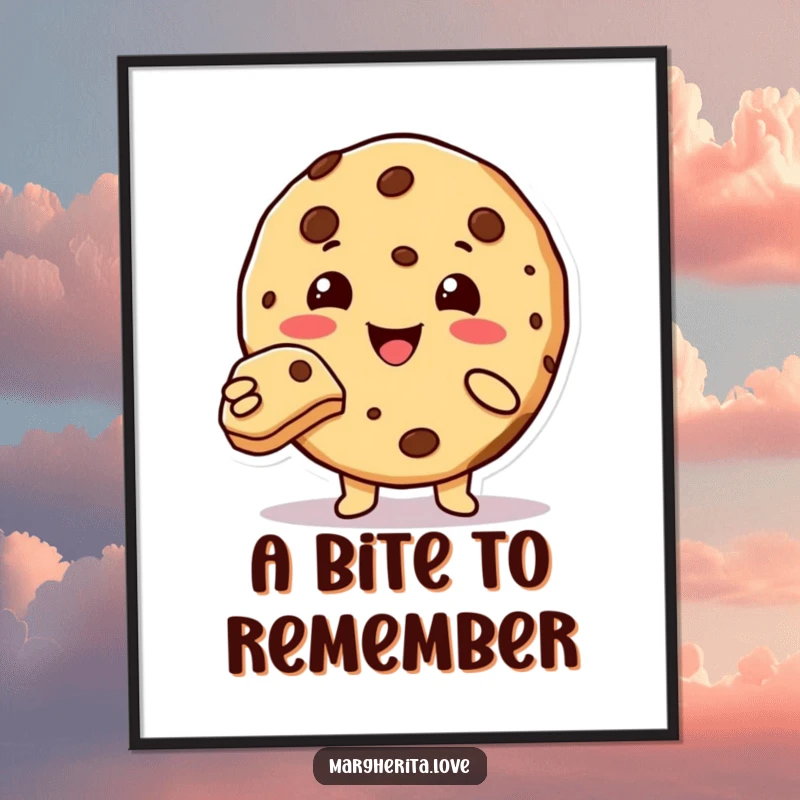 Funny Free Printable Wall Art: Cute cookie character beaming, offering a sweet bite to admire.