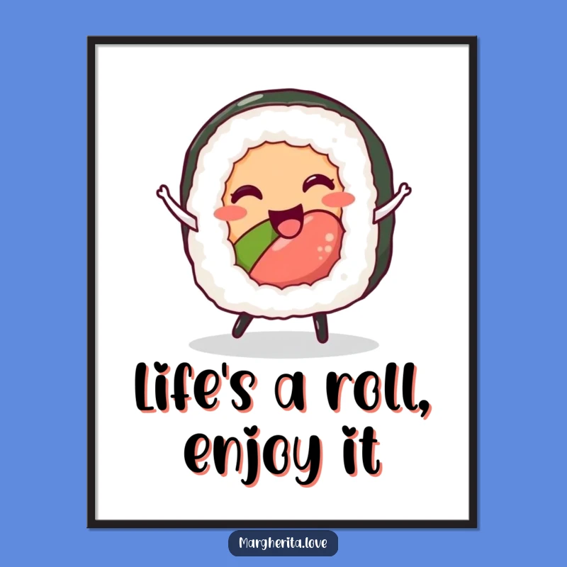 Free Printable Wall Art: Dancing Sushi Roll Funny Downloadable Decor for Kitchen or Office