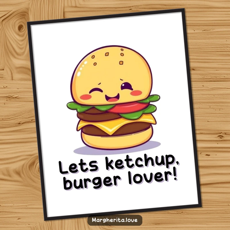 Funny Free Printable Wall Art: A giggling anthropomorphic cheeseburger giving a cheeky wink.