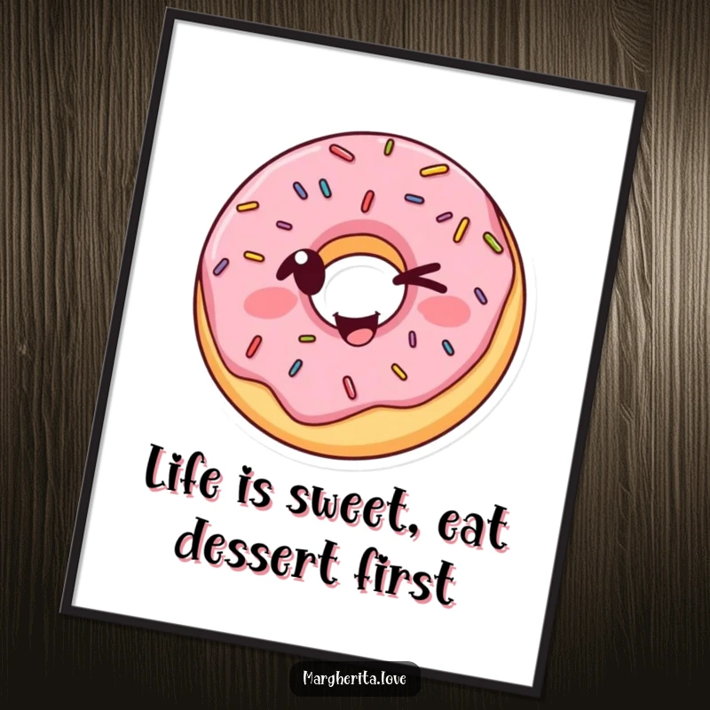 Funny Free Printable Wall Art: A winking donut with sprinkles doing a silly, eye-catching pose.