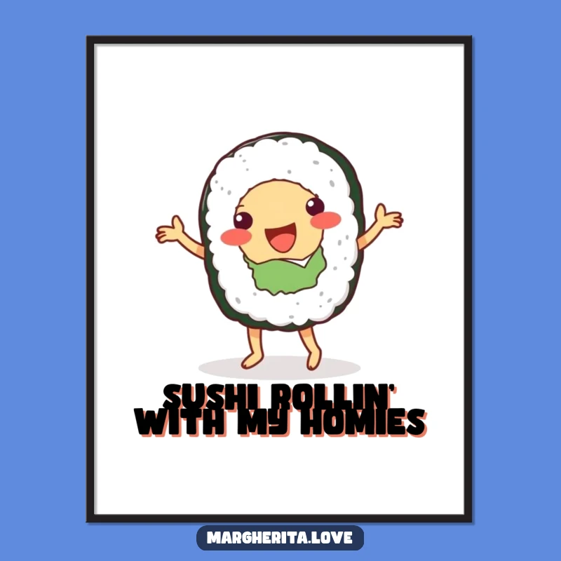 Funny Free Printable Wall Art: Dancing Sushi Roll, Whimsical Downloadable Decor for Foodies!
