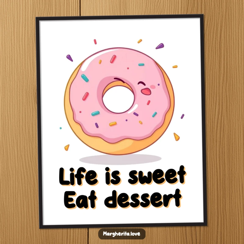 Funny Free Printable wall art: A whimsical donut in a delightful spin, showcasing pure, unadulterated happiness.