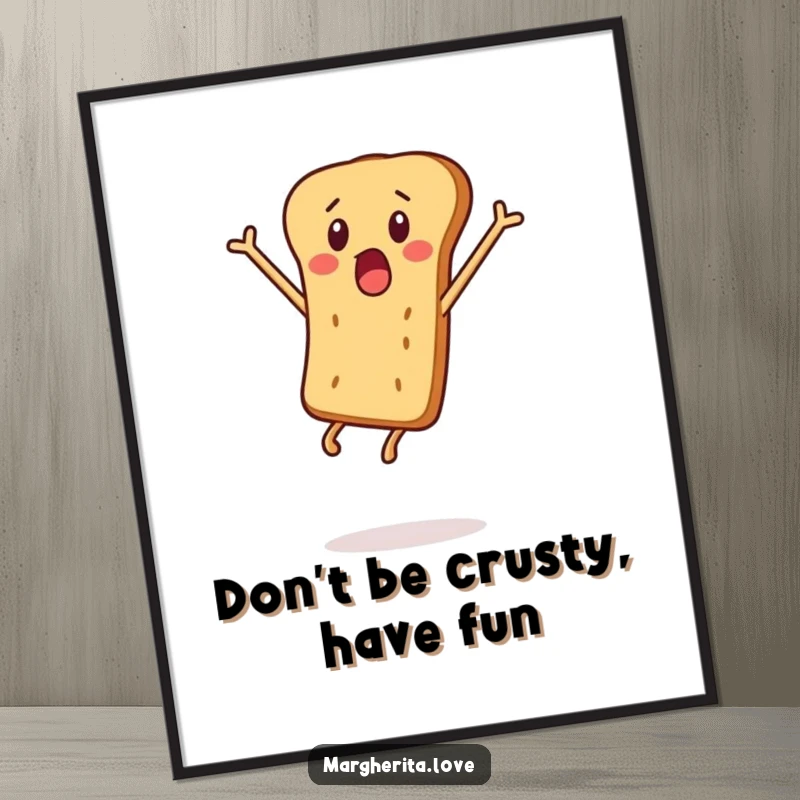 Funny Free Printable Wall Art: A surprised breadstick person captured mid-leap into the air, adding a humorous and dynamic element to your decor.