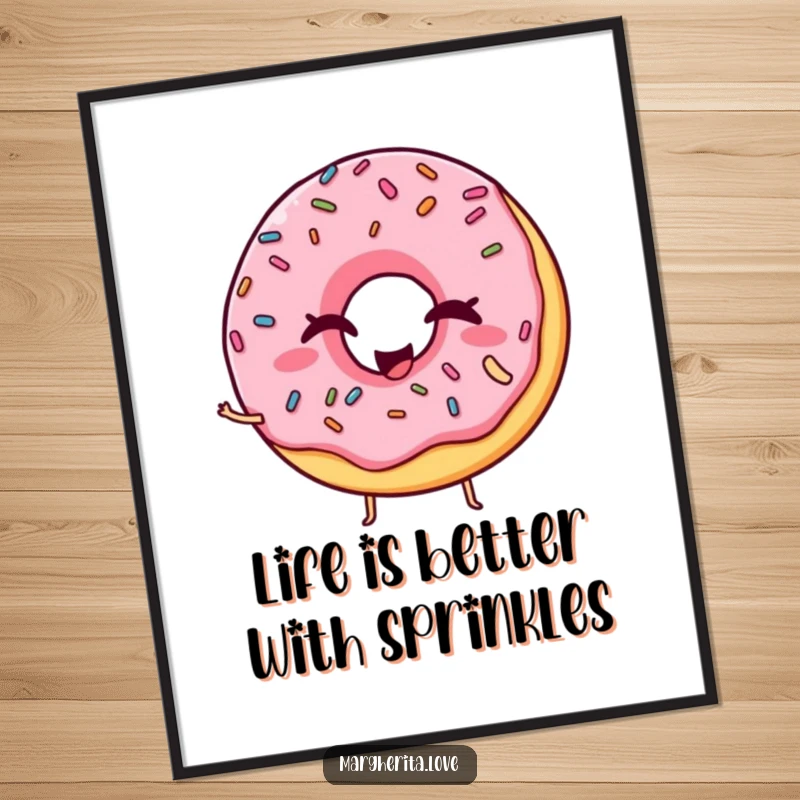 Funny Free Printable Wall Art: A winking donut adorned with sprinkles, striking a hilariously charming and memorable pose.