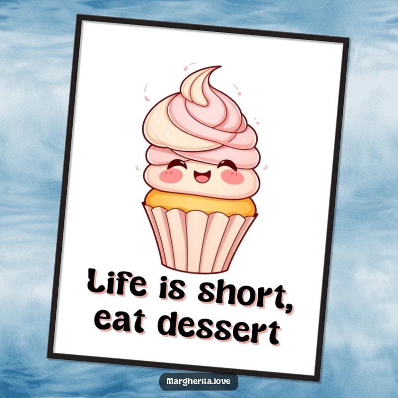 Funny Free Printable Wall Art: Playful cupcake with frosting hair spins with excitement, adding a whimsical touch.