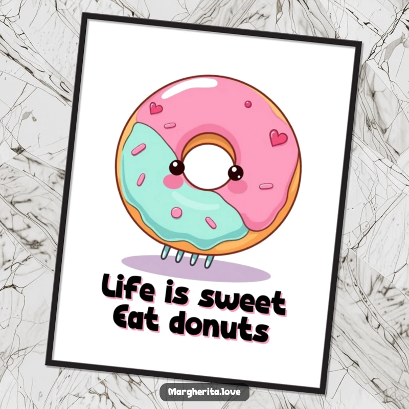 Funny Free Printable Wall Art: A gleeful donut spinning precariously on a fork, creating a fun food scene.