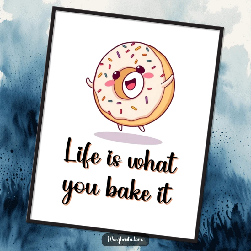 Funny Free Printable Wall Art: Giggling donut with sprinkles executes a cartwheel, adding a quirky touch.