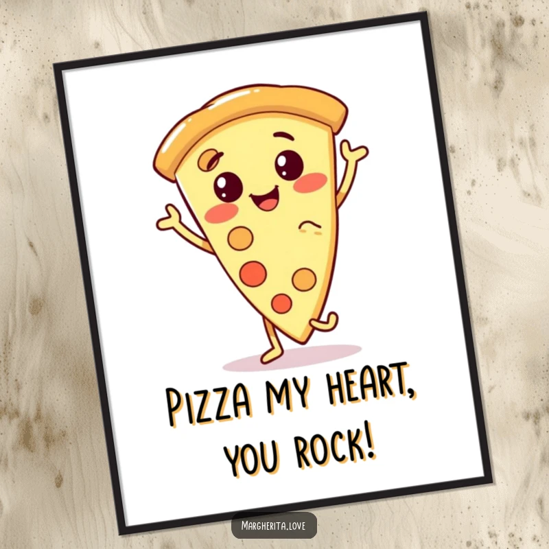 Funny Free Printable Wall Art: An anthropomorphic pizza slice in mid-dance, bringing vibrant energy.