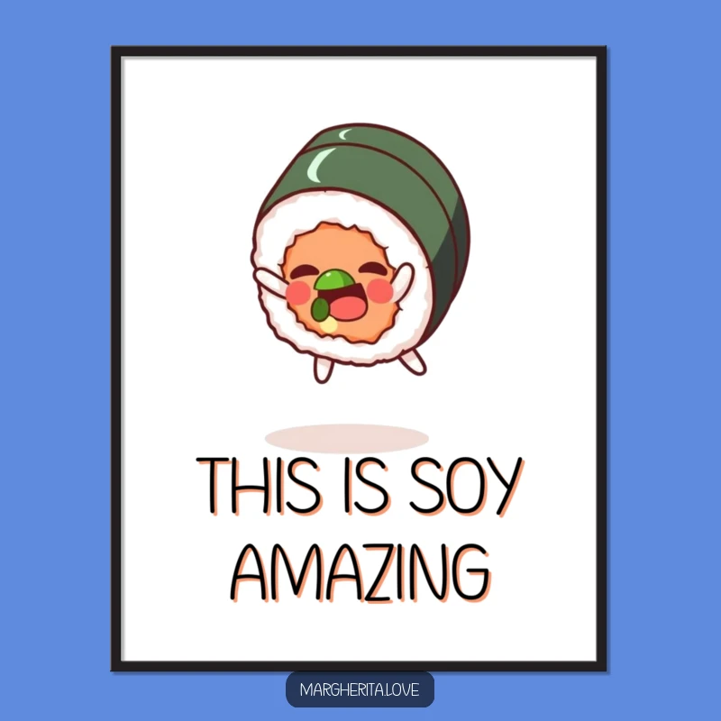 Funny Free Printable Wall Art: Sushi Roll Somersault, Downloadable Humorous Home Decor