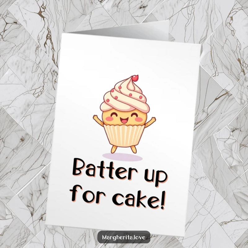 Funny Free Printable Birthday Card: A cheerful cupcake gleefully bouncing a colorful ball, embodying sweet celebration.