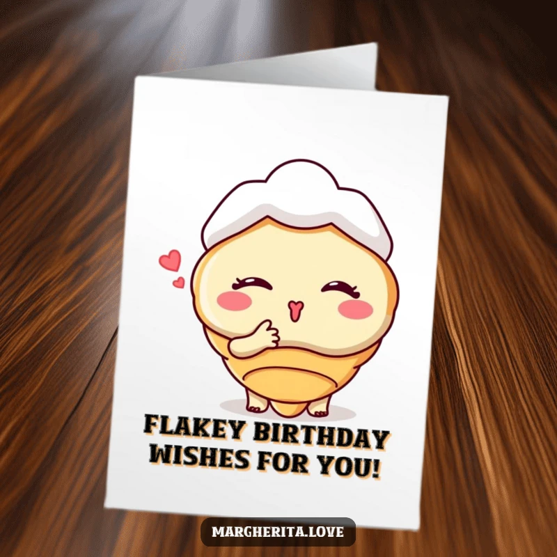 Funny Free Printable Birthday Card: A winking croissant person blowing a kiss, a delightful and humorous downloadable greeting.