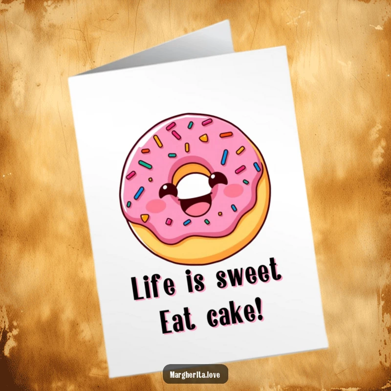 Funny Free Printable Birthday Card: A cheerful donut with colorful sprinkles grins widely, ready to celebrate your special day.