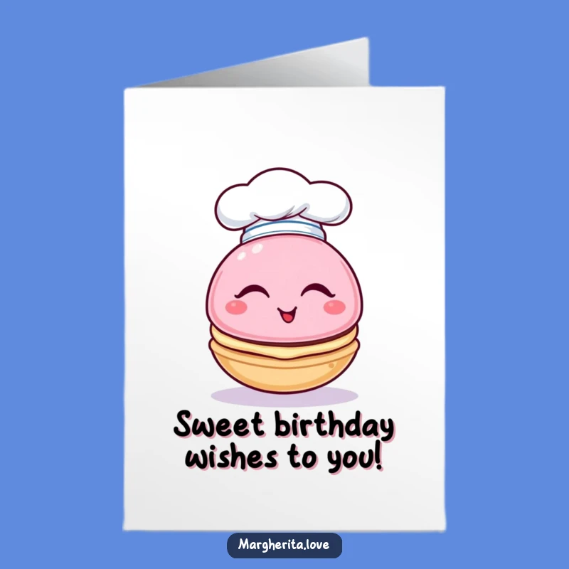 Free Printable Birthday Card: Winking Macaron Chef, Funny Downloadable Gift for a Sweet Day