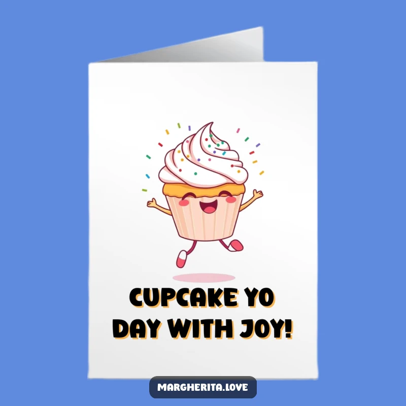 Free Printable Cupcake Birthday Card: Funny Skipping Sprinkles, Downloadable Joyful Gift!