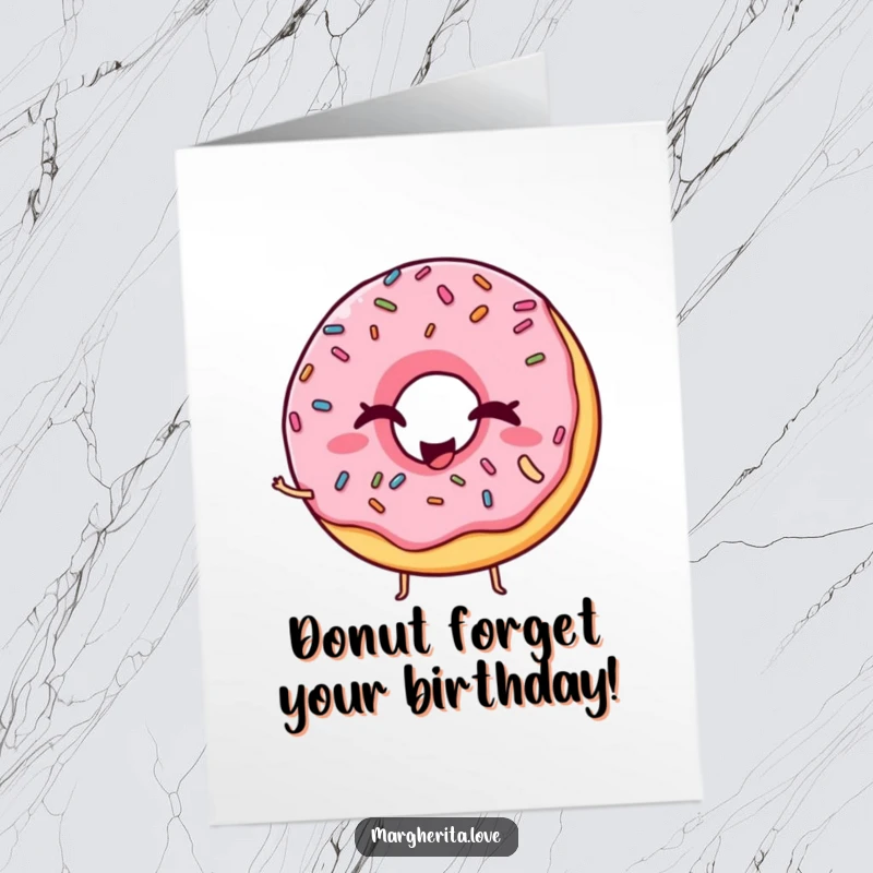 Funny Free Printable Birthday Card: A winking donut with colorful sprinkles striking a hilarious, playful pose.