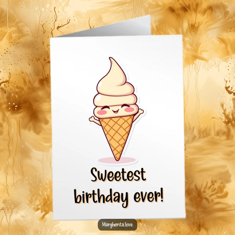 Funny Free Printable birthday card with a winking ice cream cone character hilariously doing a headstand, full of birthday cheer.