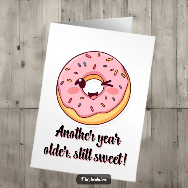 Funny Free Printable Birthday Card: A winking donut with sprinkles strikes a comical pose, ready to celebrate.