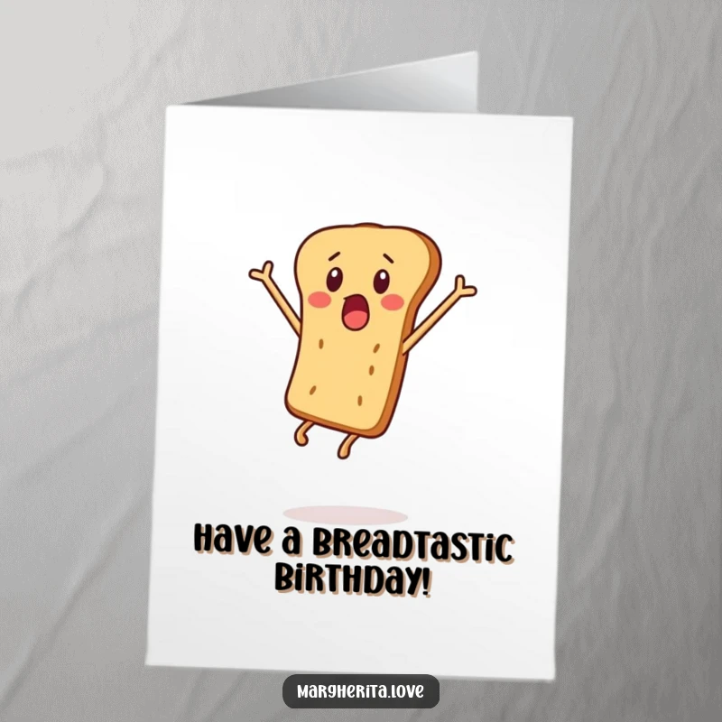 Funny Free Printable Birthday Card: A surprised breadstick person leaping high into the air with wide eyes, full of unexpected birthday energy.