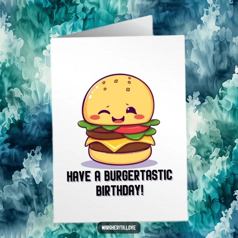 Funny Free Printable Birthday Card: A giggling cheeseburger winking playfully for a birthday.