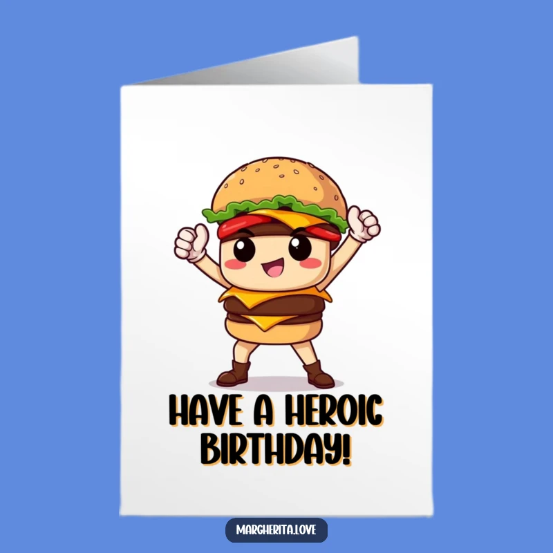 Free Printable Funny Birthday Card: Hero Burger Pose Downloadable Gift