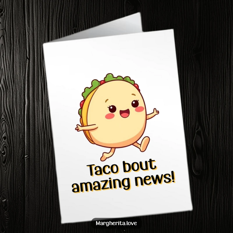Funny Free Printable Congratulations Card: A happy taco with legs caught mid-jump, celebrating.