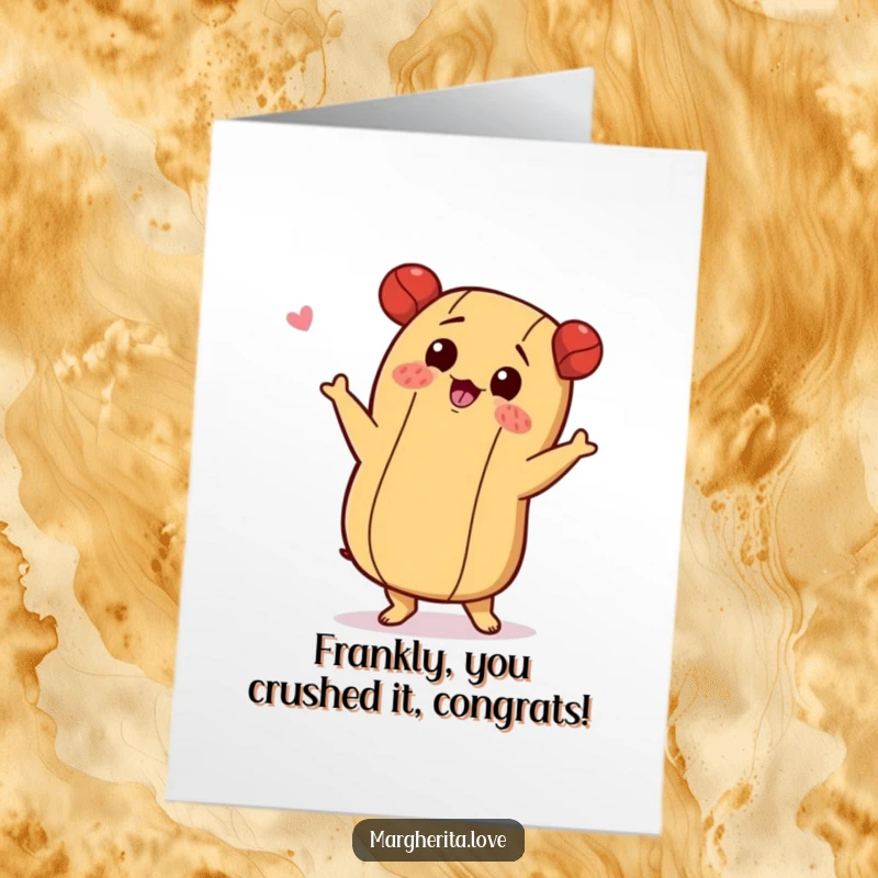 Funny Free Printable Congrats Card: A hot dog performing a funny shimmy, celebrating achievements with infectious energy.
