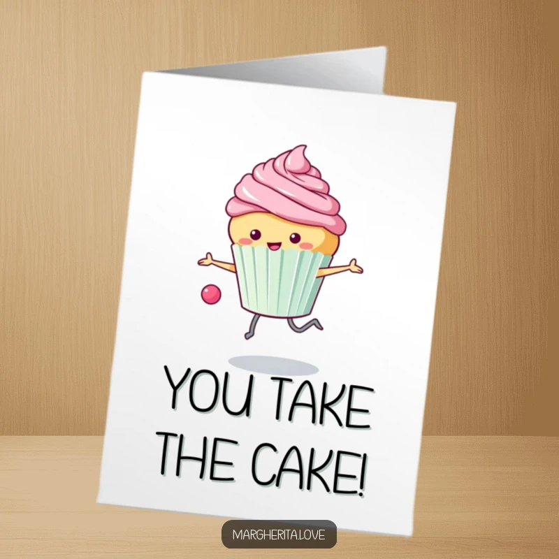 Funny Free Printable Congratulations Card: Joyful cupcake skips rope with frosting mid-air, celebrating a big achievement.