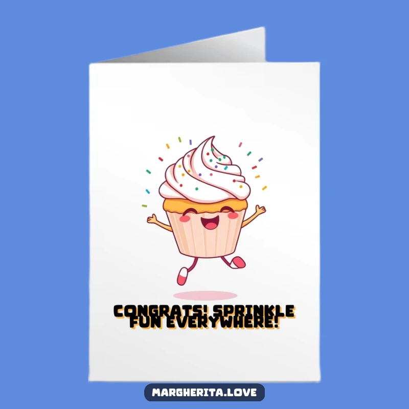 Free Printable Cupcake Congrats Card: Funny Skipping Sprinkles, Downloadable Celebration!