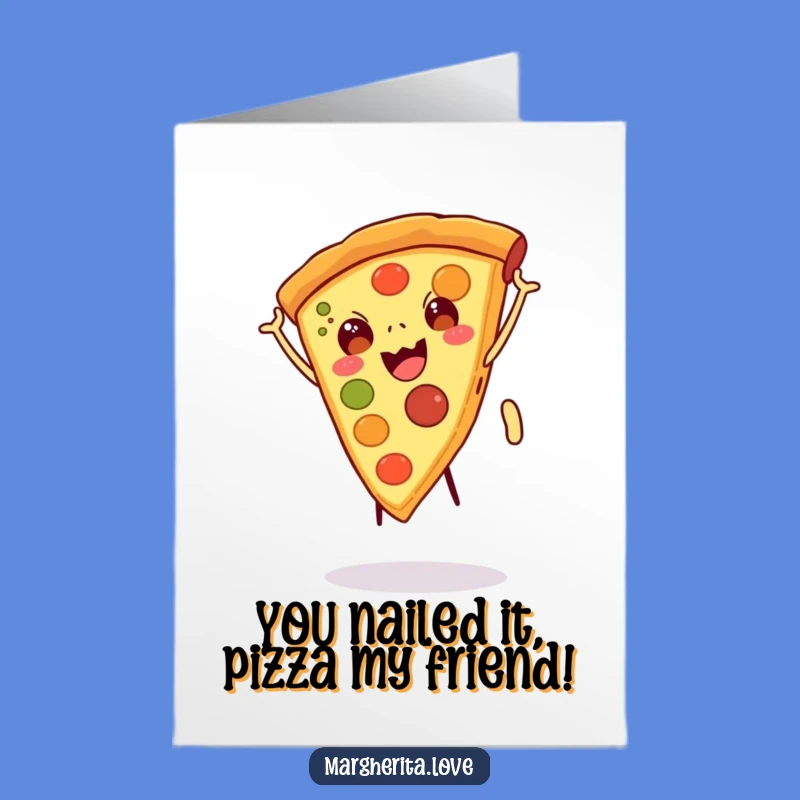 Free Printable Congrats Card: Pizza Slice Cartwheel Celebration