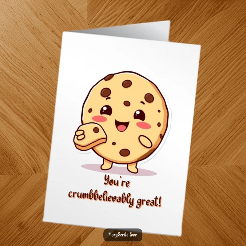Funny Free Printable Congratulations Card: Cute cookie character cheerfully offering a delicious bite, celebrating success.