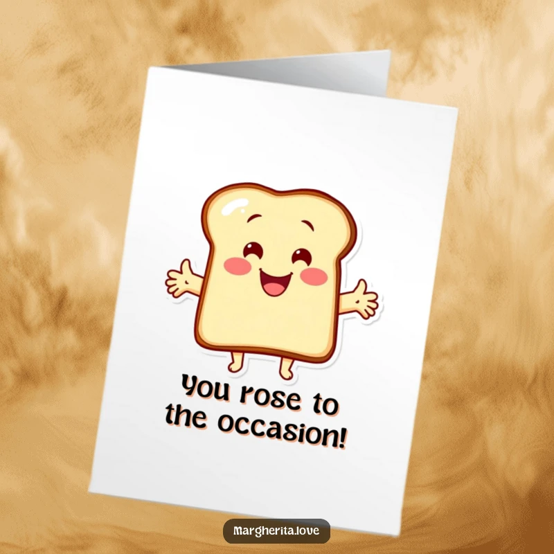 Funny Free Printable Congratulations Card featuring a cheerful piece of toast with arms outstretched, ready to give a massive congratulatory hug.