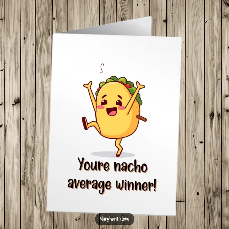 Funny Free Printable Congratulations Card, a delighted taco character performing an enthusiastic cartwheel with joy.