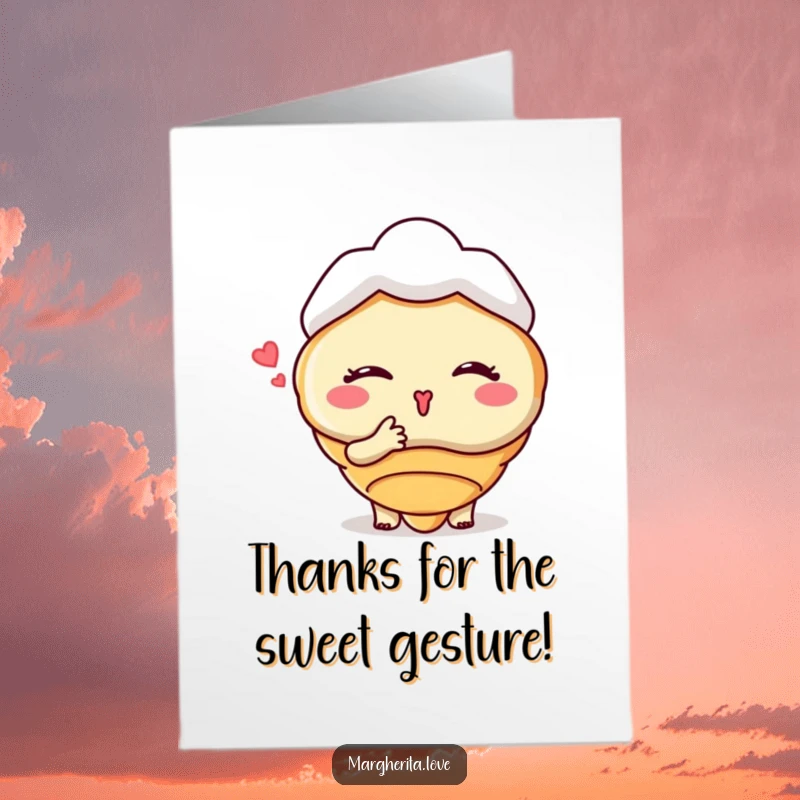Funny Free Printable Thank You Card: A winking croissant person blowing a kiss, spreading gratitude with downloadable humor.