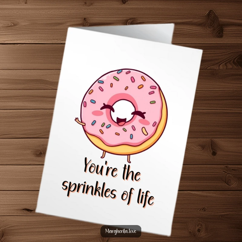 Funny Free Printable Thank You Card: A winking donut with sprinkles striking a funny pose, conveying sweet gratitude.