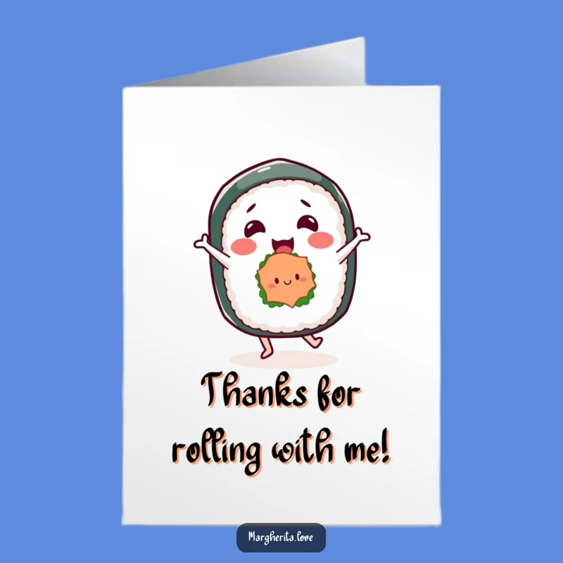 Free Printable Thank You Card: Dancing Sushi, Playful Downloadable Gift for Gratitude