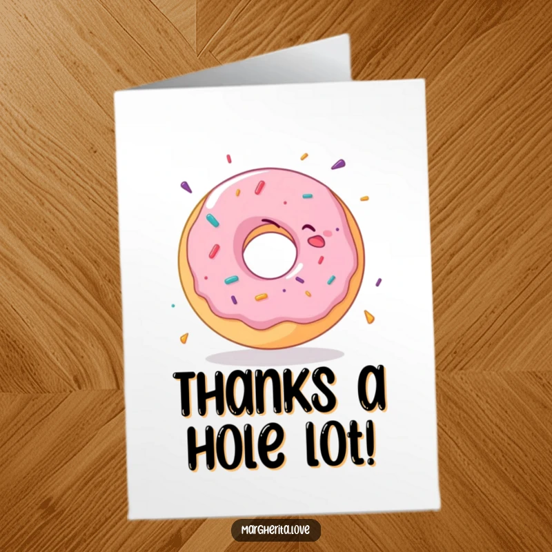 Funny Free Printable thank you card: A happy donut captured mid-spin, conveying sincere appreciation.