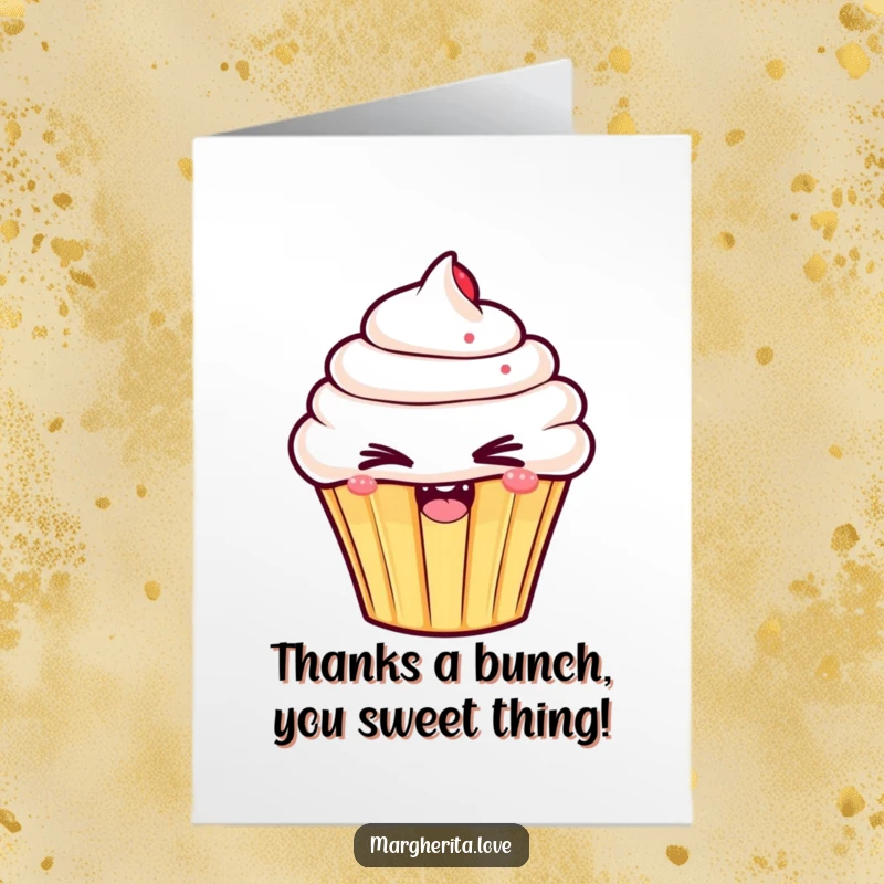 Funny free printable thank you card: a cute cupcake winks playfully, conveying thanks with a humorous and memorable touch.