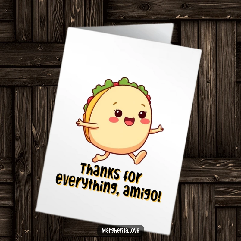 Funny Free Printable Thank You Card: A taco with legs in a celebratory jump, expressing thanks.