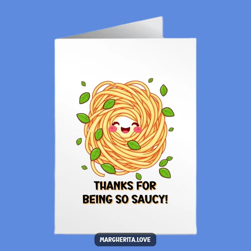 Free Printable Thank You Card: Pasta Swirl Juggling Basil, Heartfelt Funny Downloadable Gift