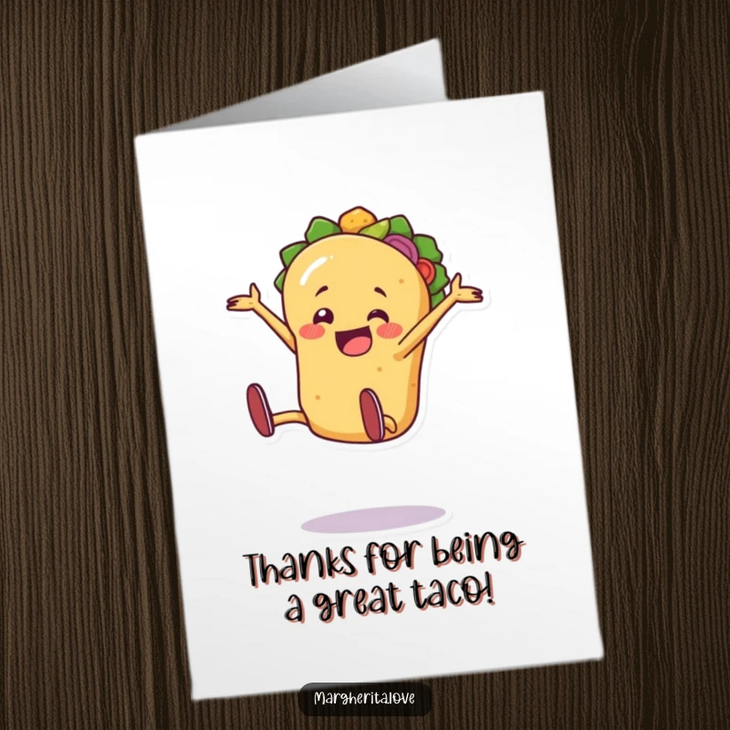 Funny Free Printable Thank You Card: A jaunty taco person doing a cartwheel, a playful and downloadable thank you surprise.