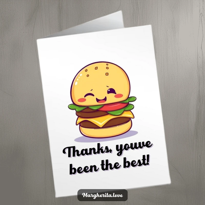 Funny Free Printable Thank You Card: A giggling cheeseburger giving a playful wink.