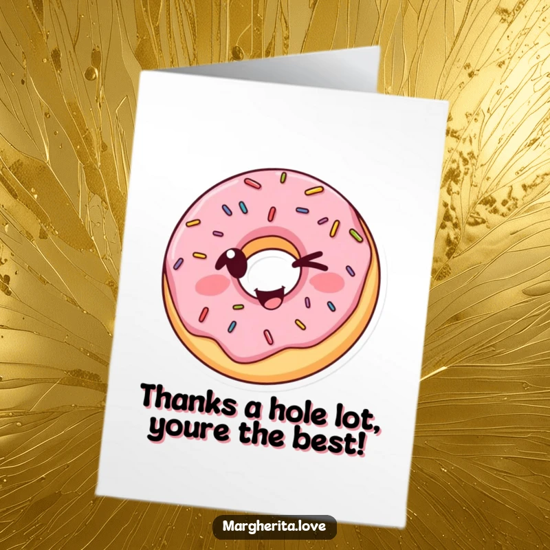 Funny Free Printable Thank You Card: A winking donut with sprinkles strikes a playful pose, conveying thanks.