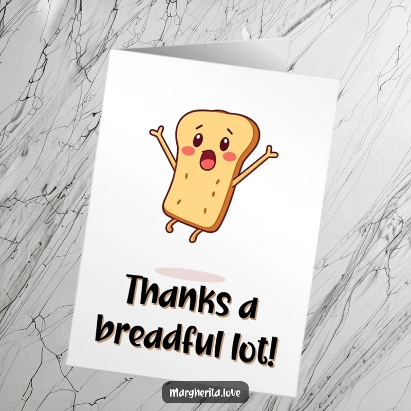 Funny Free Printable Thank You Card: A surprised breadstick person caught mid-leap, expressing thanks in a uniquely energetic and comical way.