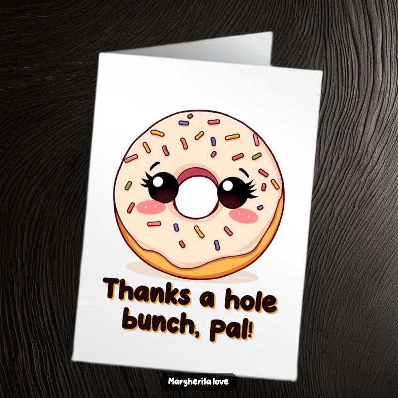 Funny Free Printable Thank You Card: A sprinkle-covered doughnut with inquisitive eyes, a charming way to say thank you.