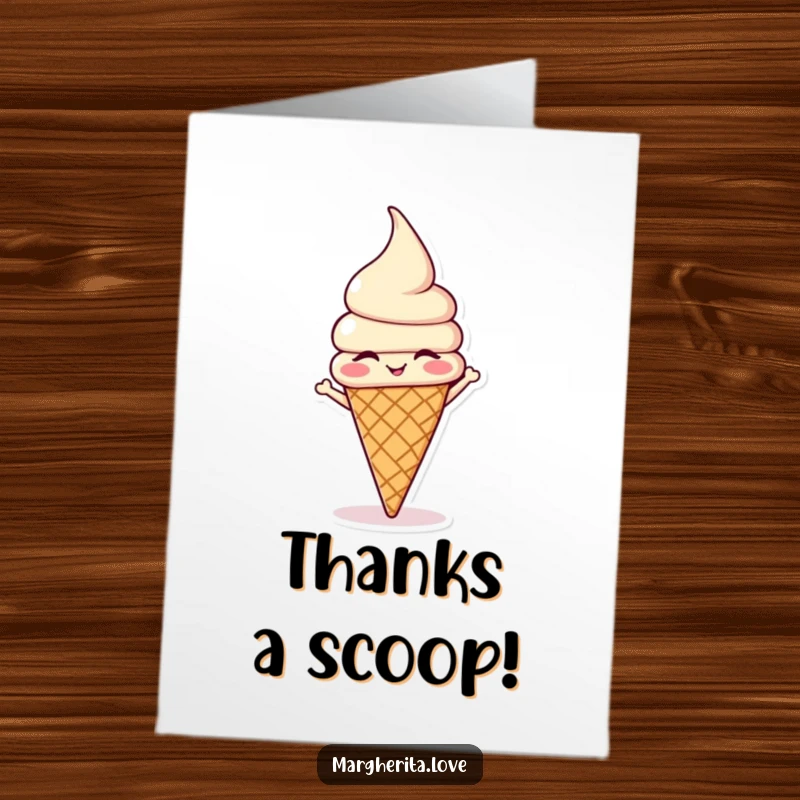 Funny Free Printable thank you card featuring a winking ice cream cone doing a headstand, expressing gratitude with flair.